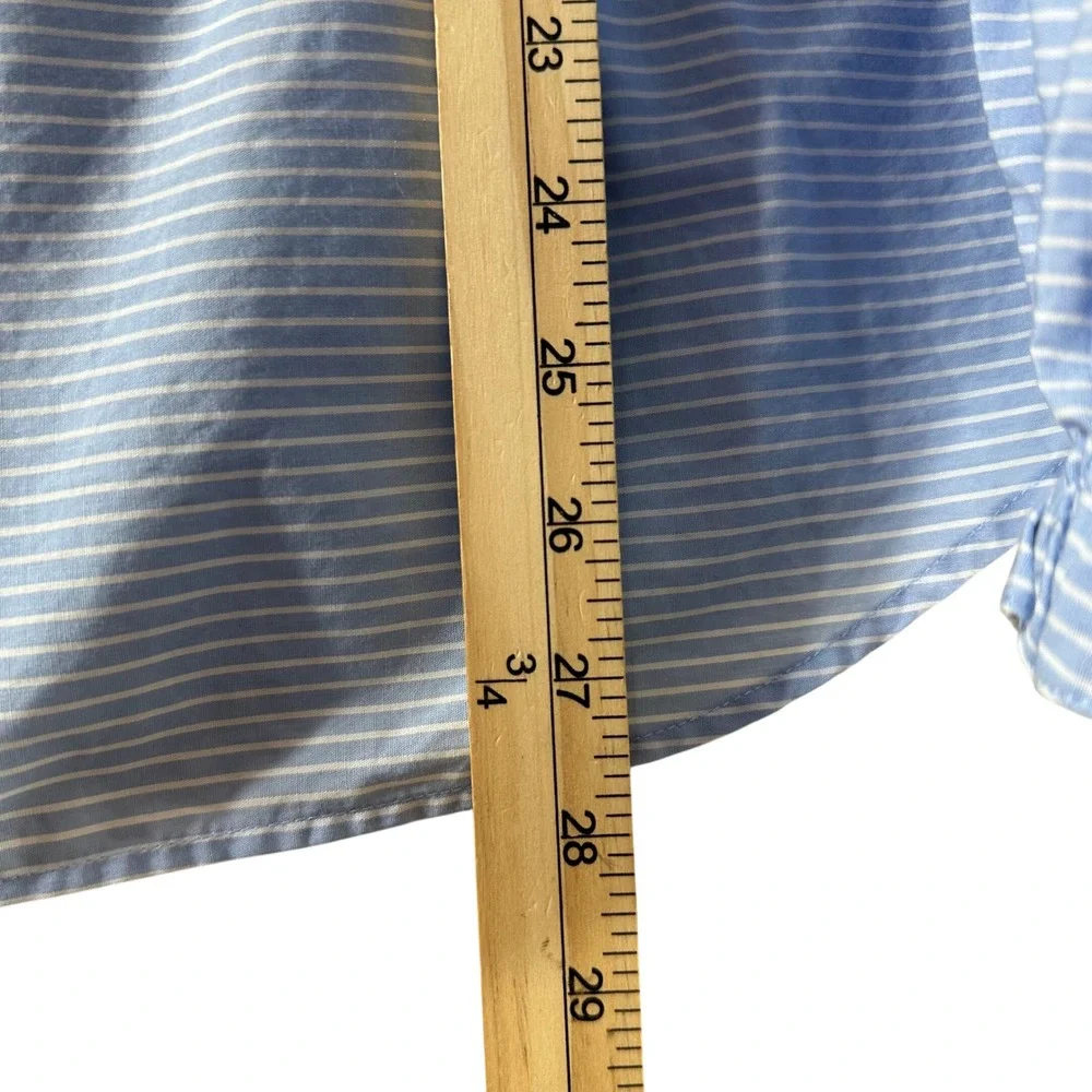 Banana Republic Riley Shirt Womens 8 Blue White Pinstripe Puff Sleeve Cotton Top